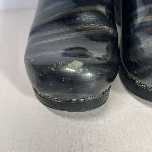 Dansko Womens Black Blue Leather Slipon mules Chunky Heel Clogs size 37 EU US - Picture 2 of 10